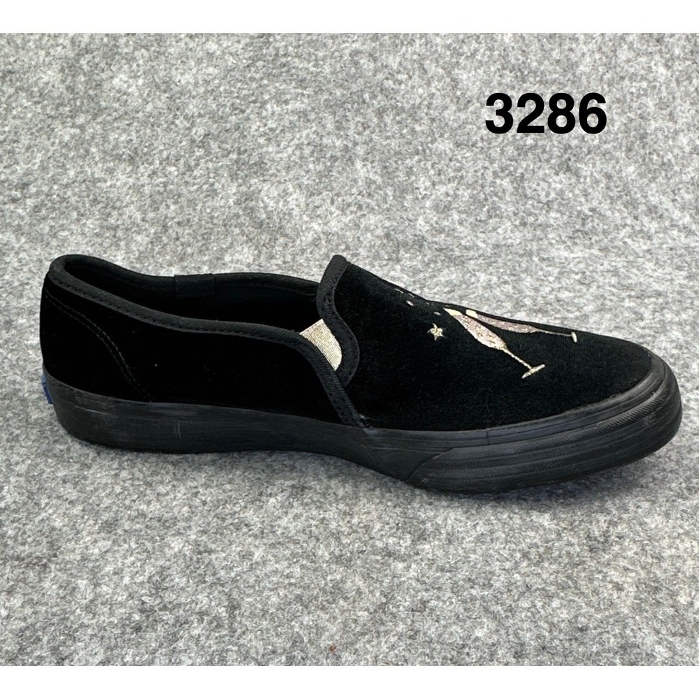 Keds Womens Black Velvet Champagne Embroidery Slip On Sneakers WF66289 Size 7.5